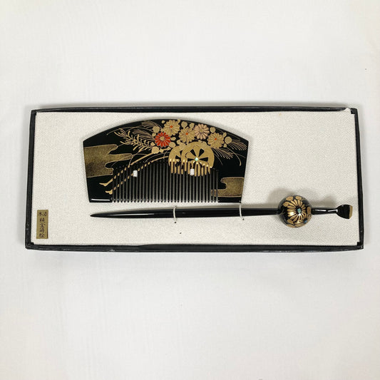 Hair Accessories | Genuine lacquer pure gold makie | Kanzashi : 19cm / 7.48inch | Comb : 23cm / 9.05inch - FREE SHIPPING
